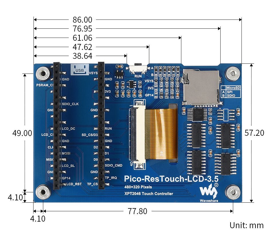 3,5 " TFT Touch Shield für Raspberry Pi Pico - AZ - Delivery