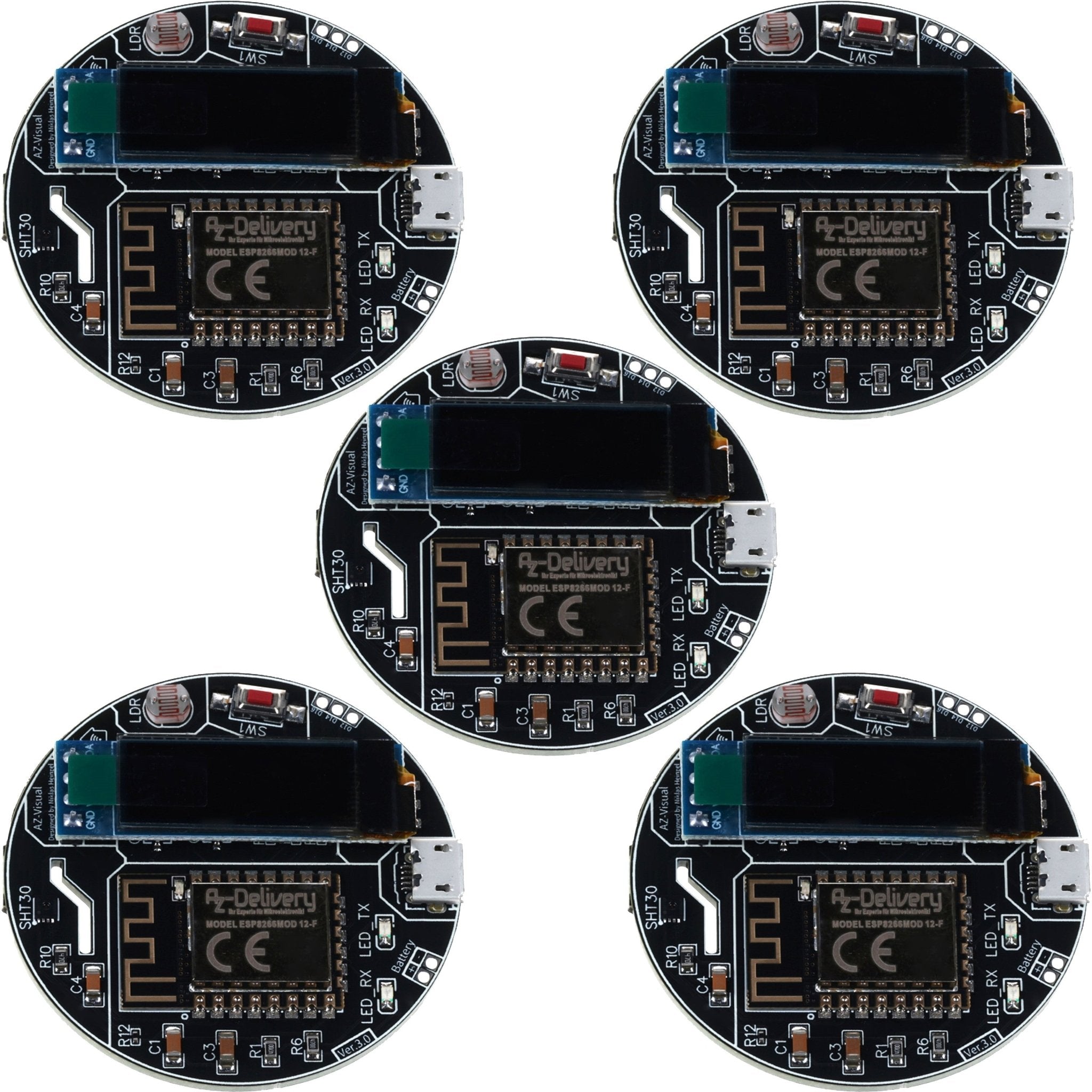 AZ - Visual – ESP8266 - 12F Entwicklungsboard mit Temperatur - , Luftfeuchtigkeits - und Umgebungslichtsensor (SHT30 und LDR) + OLED - Display 0.91“ - AZ - Delivery