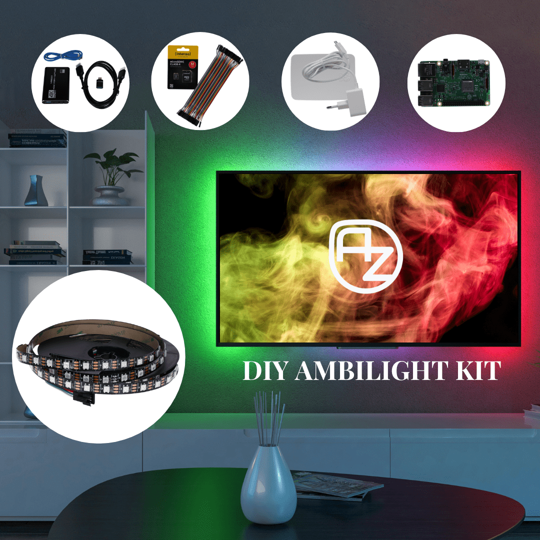 DIY Ambilight Projekt Kit, Universelle TV - Hintergrundbeleuchtung mit frei wählbarem LED - Layout & Effekten - AZ - Delivery