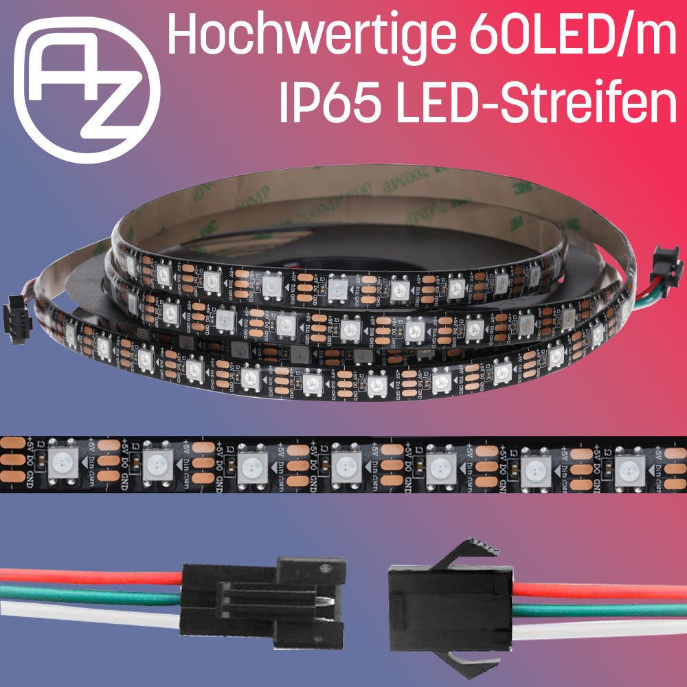 WS2812B 60 LEDs/m 60 Pixels/m LED Strip RGB adressierbarer LED Streifen mit 5050 SMD LEDs IP65 Schwarz Wasserdicht Staubdicht - AZ - Delivery